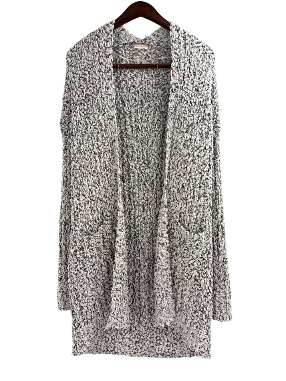 Hem & Thread Womens Small Open-Front Long Cardigan Sweater Marled Gray Knit Cozy
